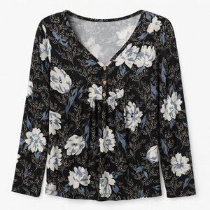 Cathy 3XL Black & White Floral Blouse | Elegant Stretch Rayon Top